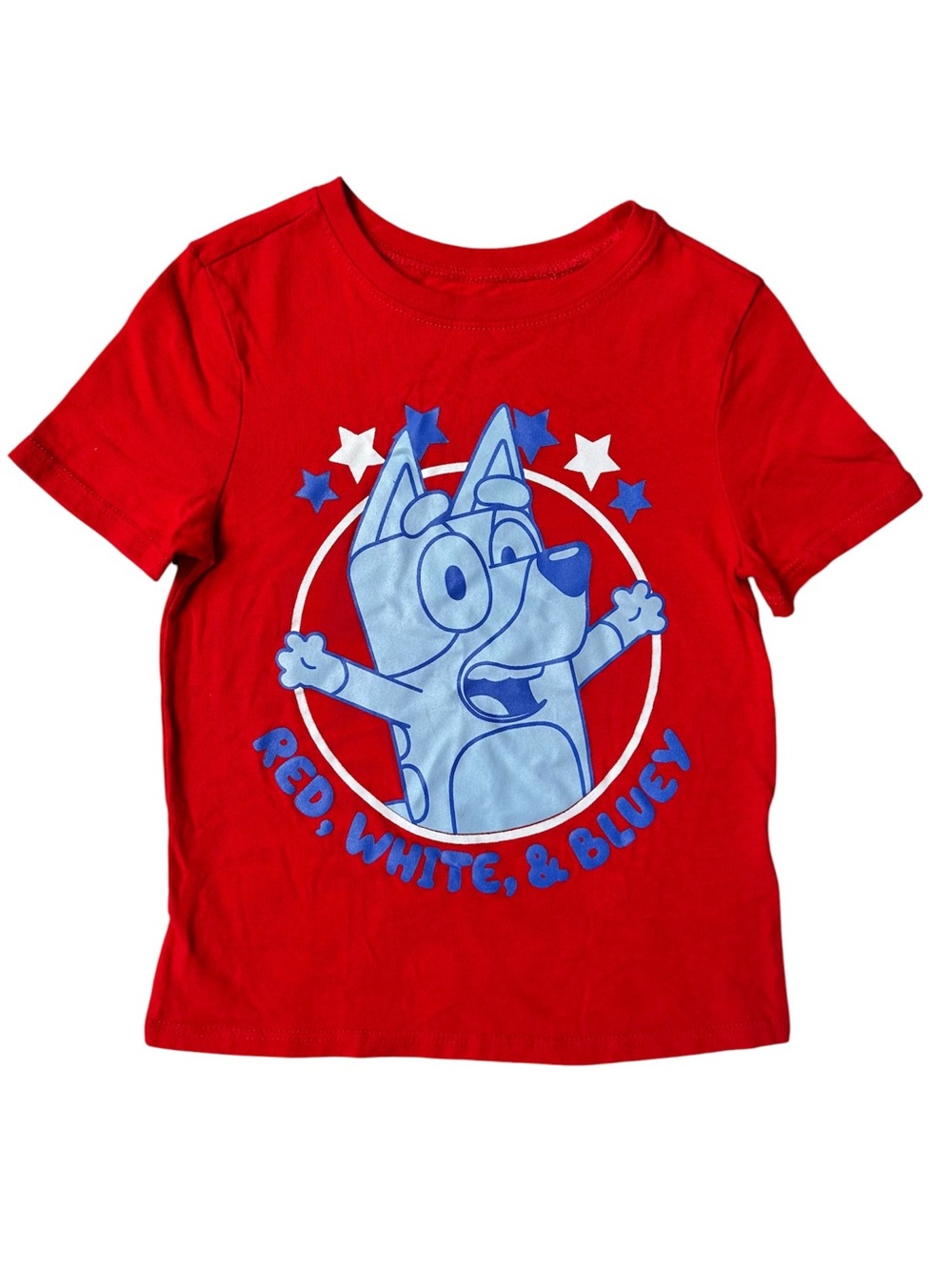 Disney Bluey 4T Unisex Boys Girls red white blue cotton graphic tee shirt